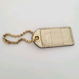 Coach Hang Tag Replacement Cream Silve Leather Bag Charm Keychain Large 2.5" Fob